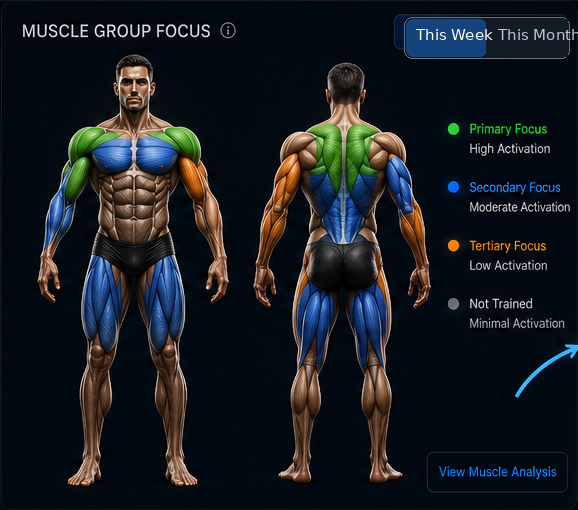 Realistic muscle group focus anatomy based on selected profile gender